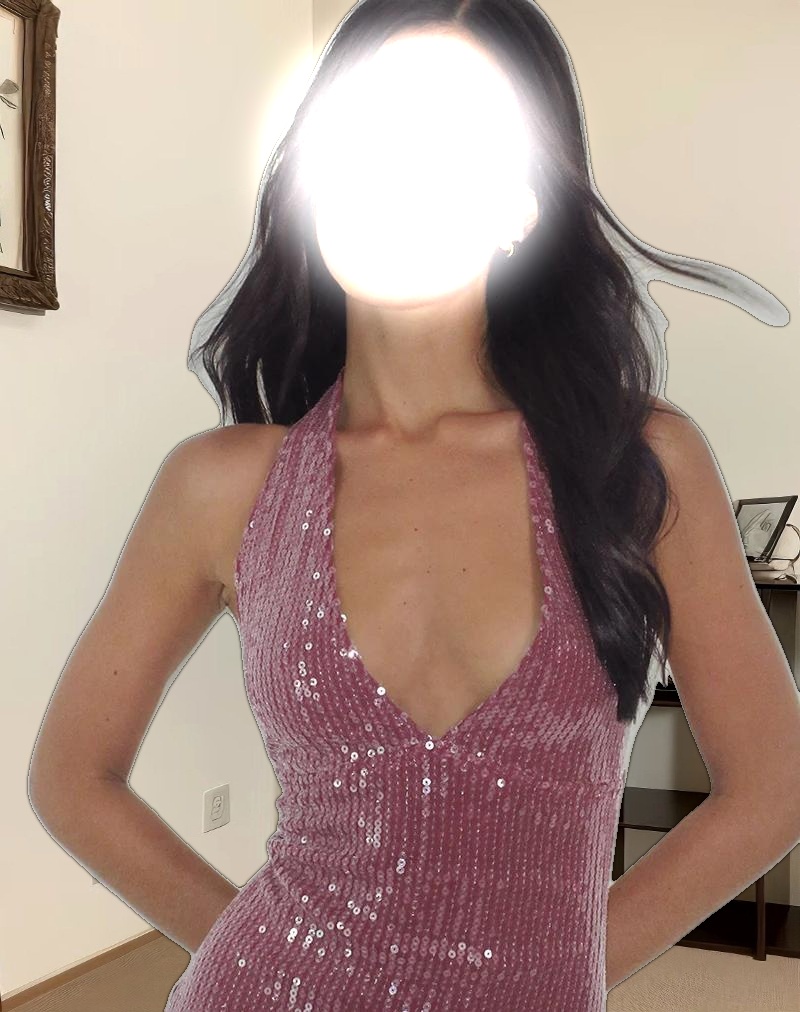 Hepasi Halter Mini Dress in Clear Sequin Maroon