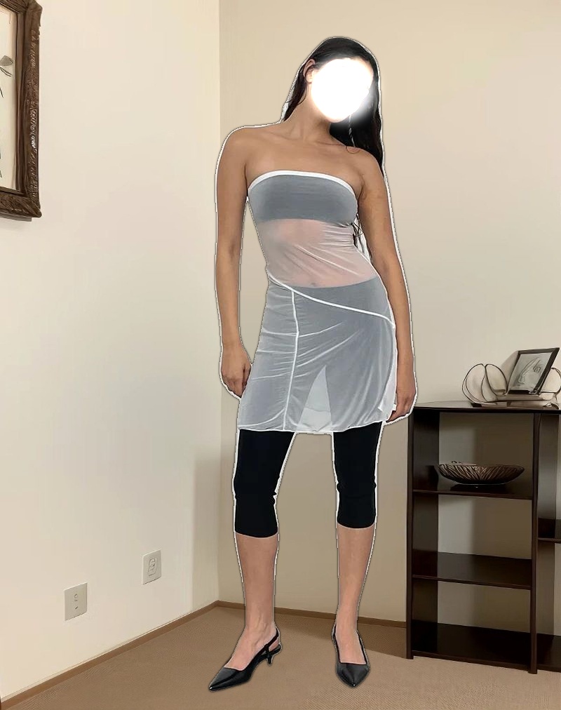 Gretchen Bandeau Mini Dress in Sheer Cream