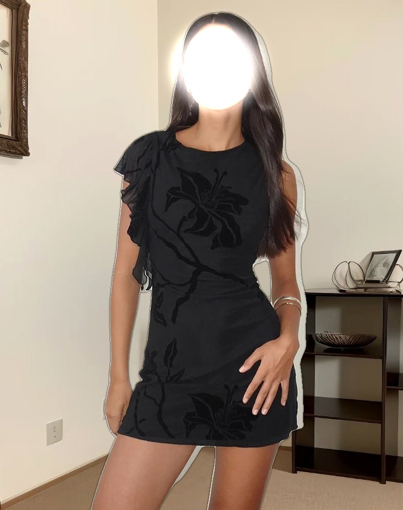 Salya Mini Dress in Orchids Flock Black