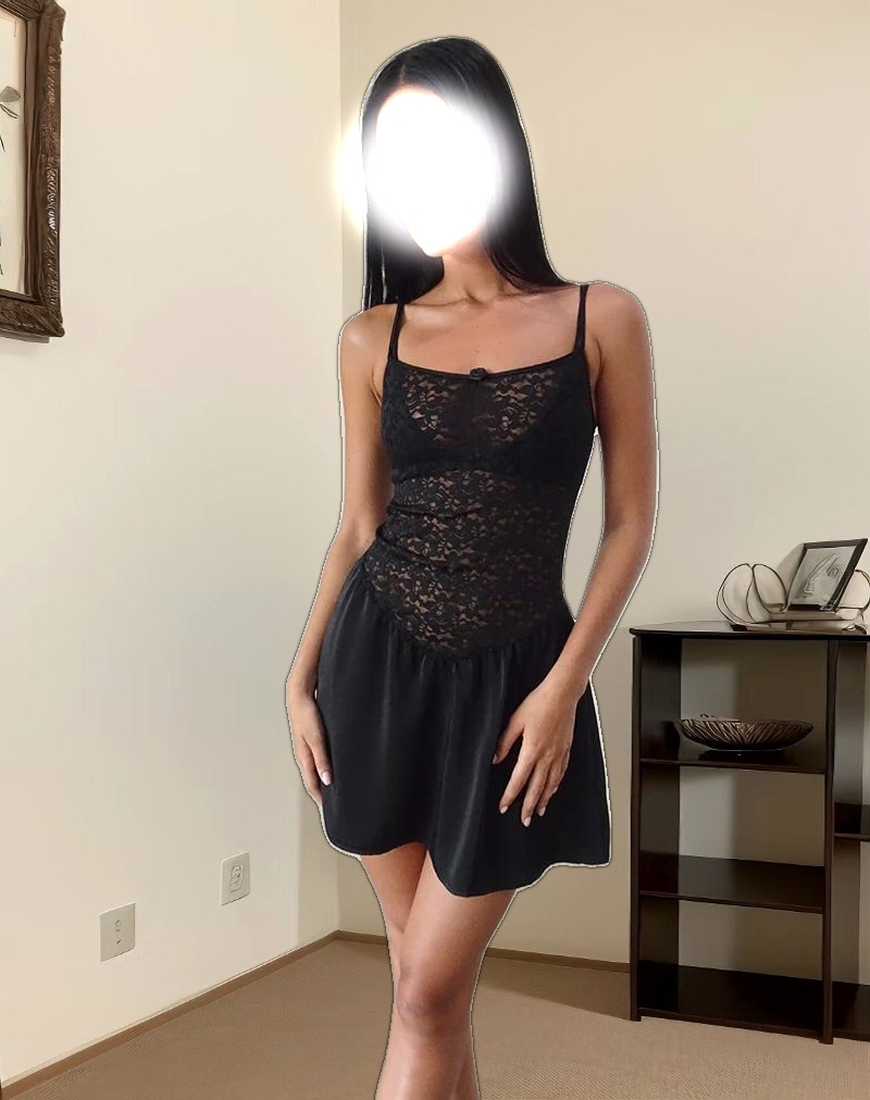 Alunan Slip Dress in Satin Lace Black