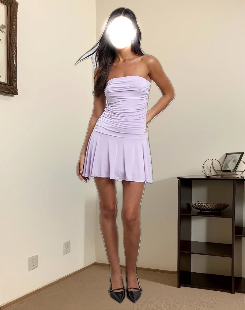 Yasmin Bandeau Mini Dress in Slinky Lilac