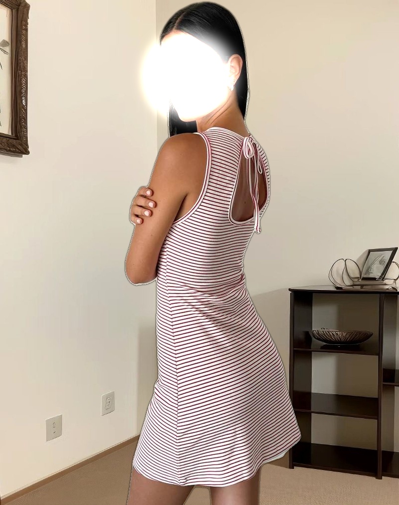 Muzuki Jersey Mini Dress in Red and White Stripe