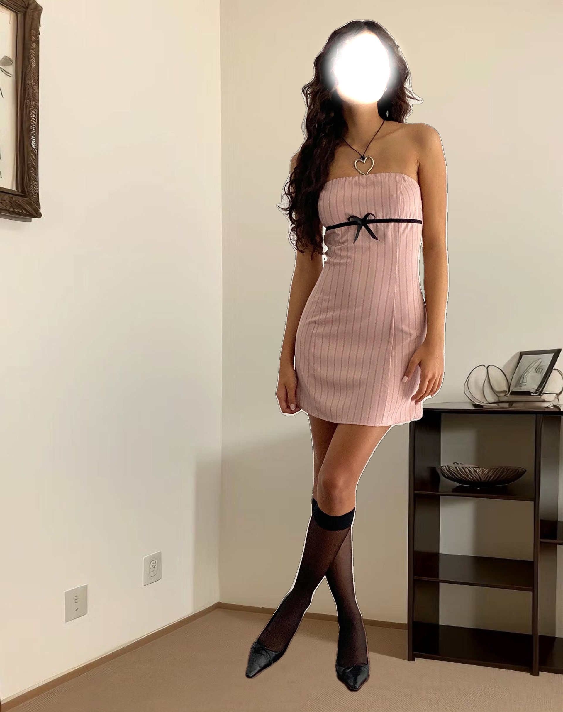 Merila Bandeau Mini Dress in Pinstripe Blush