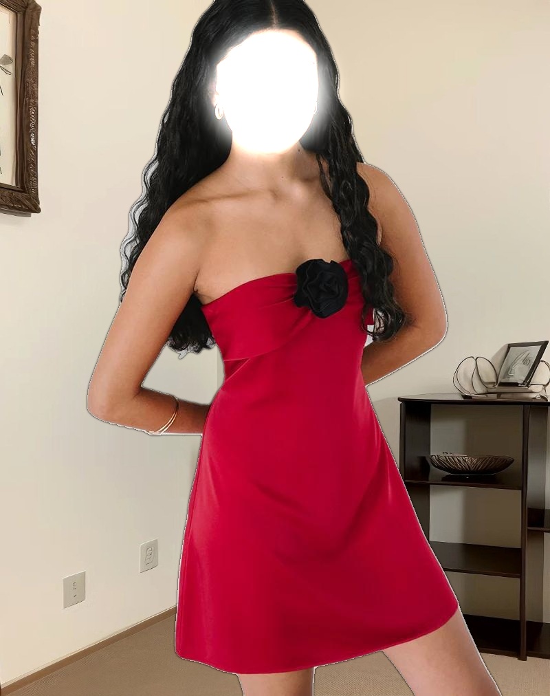 Ninivala Dress in Red with Black Rosette