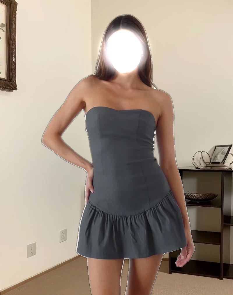 Sabina Bandeau Mini Dress in Charcoal Grey