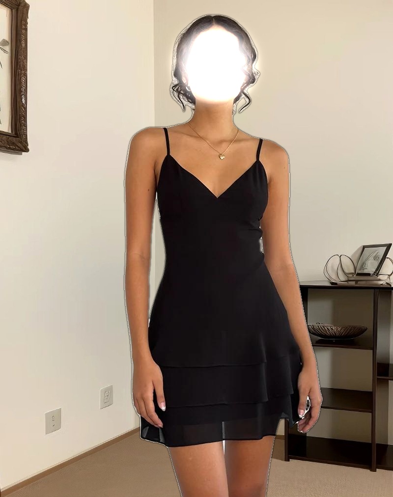 Riasi Ruffle Mini Dress in Chiffon Black