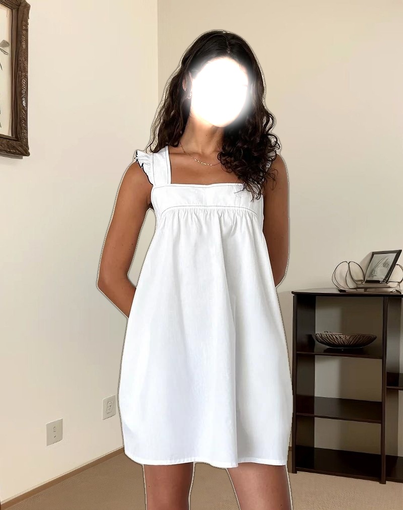 Sanaly Mini Dress in White with Navy Babylock