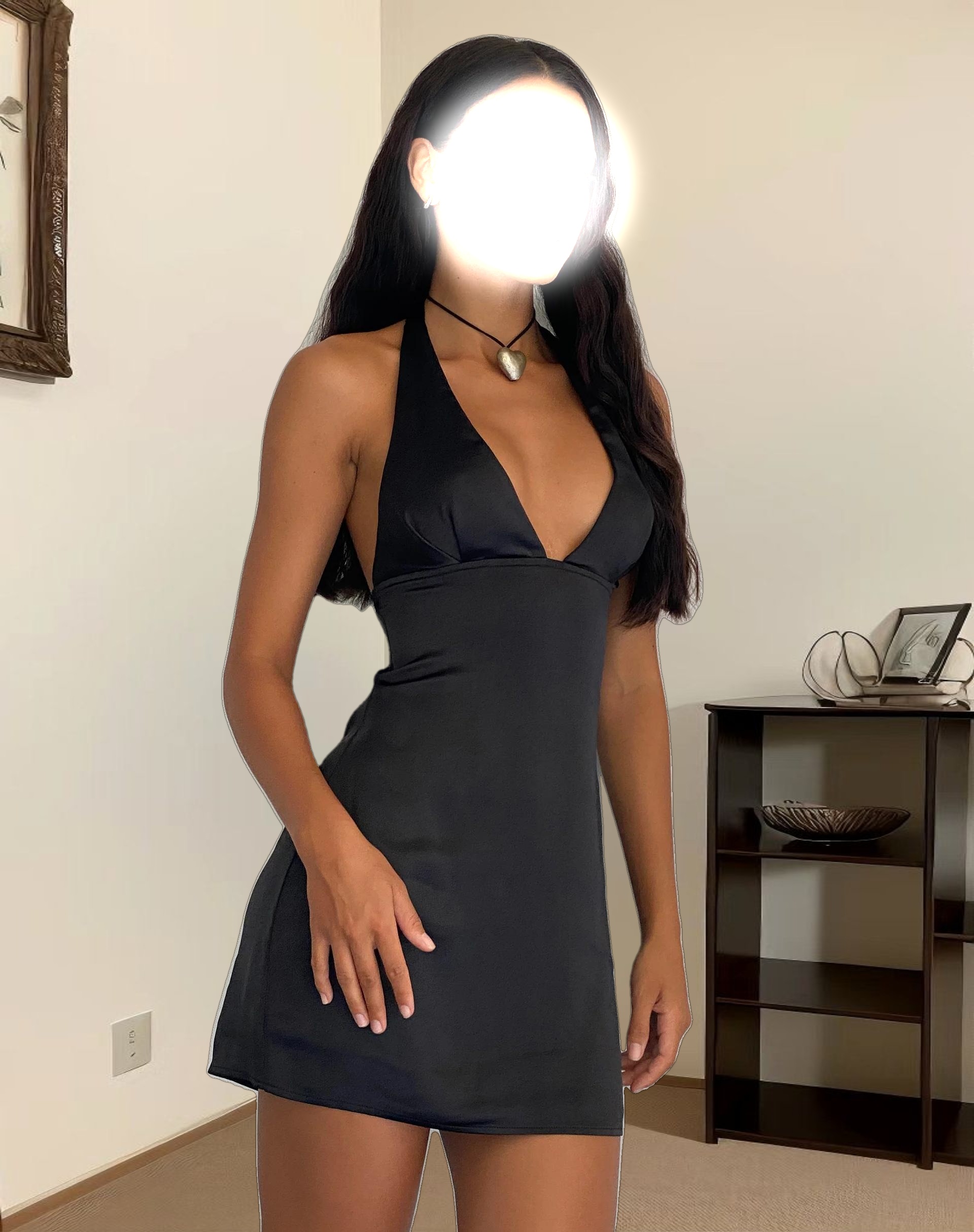 Coda Halterneck Dress in Satin Black