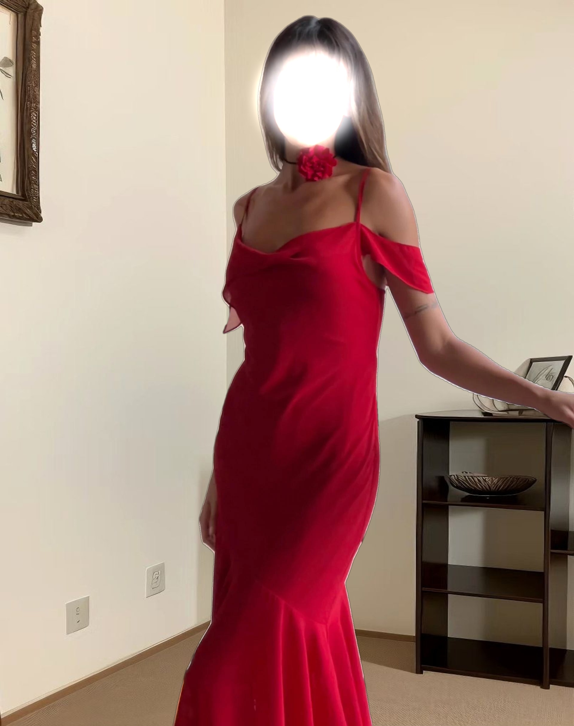 Dansya Midi Chiffon Dress in Red