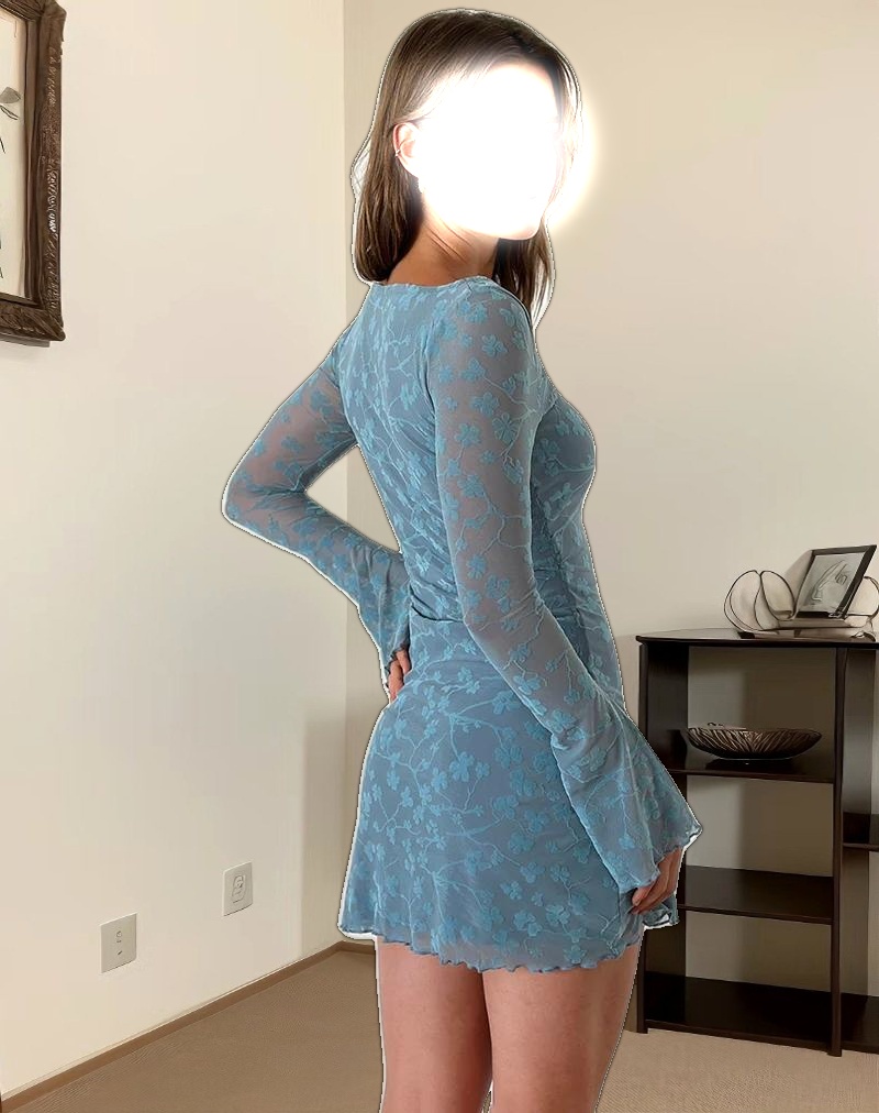 Tatyana Mini Dress in Grunge Floral Blue Grey