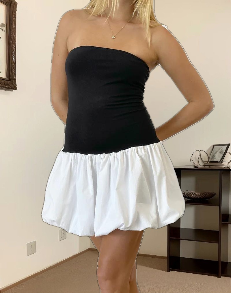 Salvia Puffball Mini Dress in Black and White