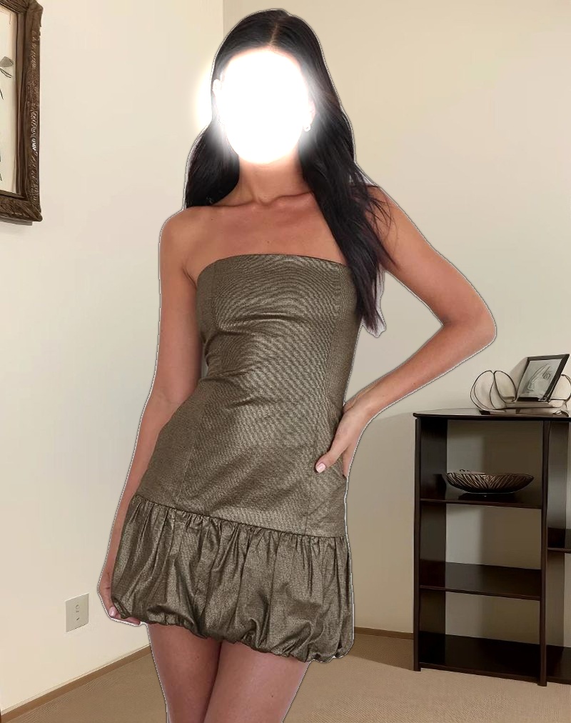 Denaya Mini Puffball Dress in Metallic Gold