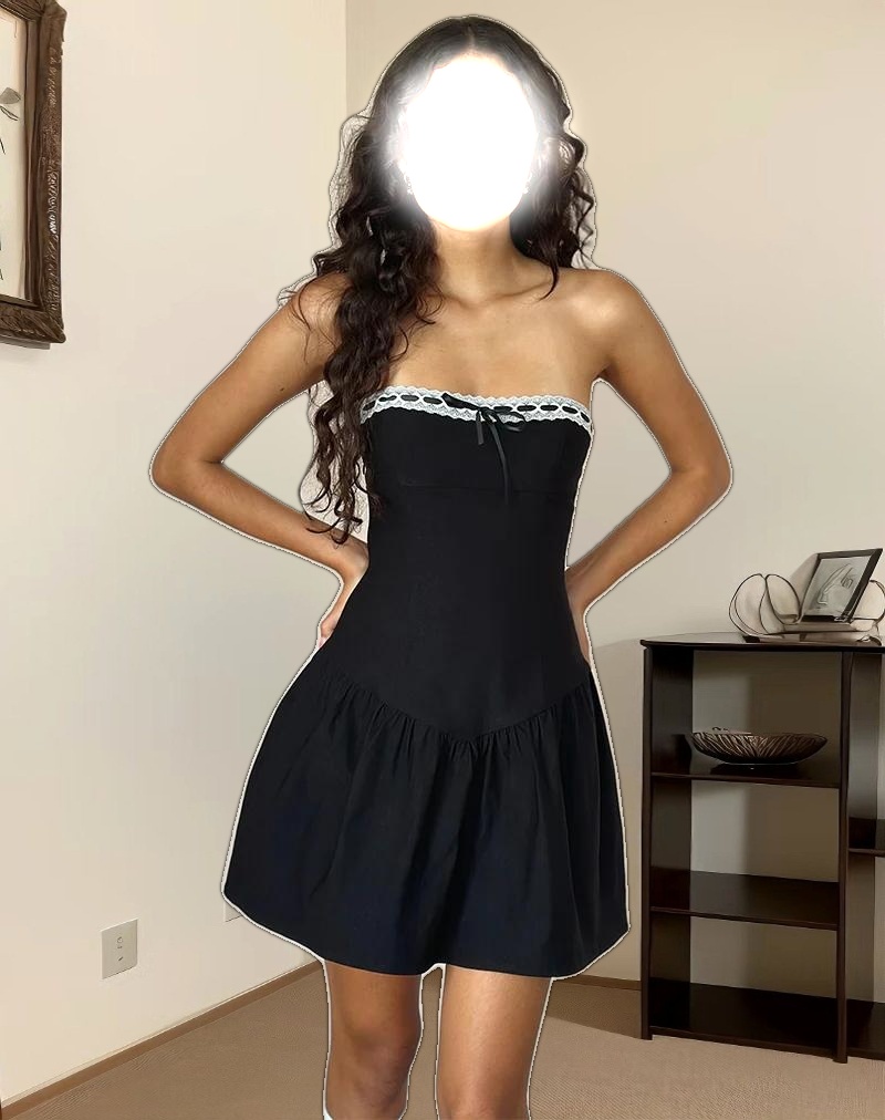 Manisha Mini Dress in Black with White Trim