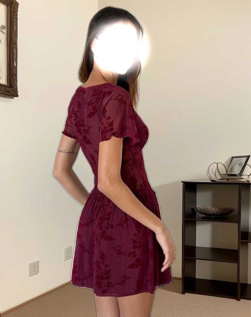 Geni Mini Dress in Botanical Flower Maroon