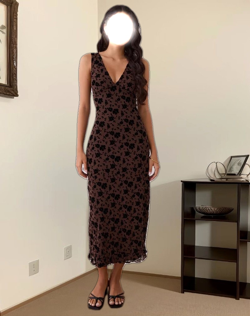 Gabriela Midi Dress in Garden Floral Brown