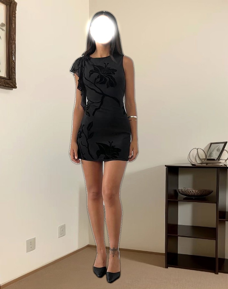 Salya Mini Dress in Orchids Flock Black