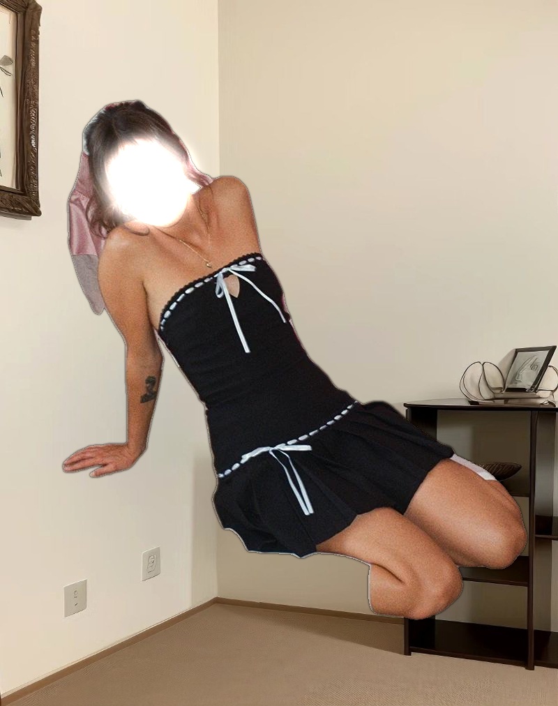 Petula Mini Dress in Black with Blue Contrast Ribbon