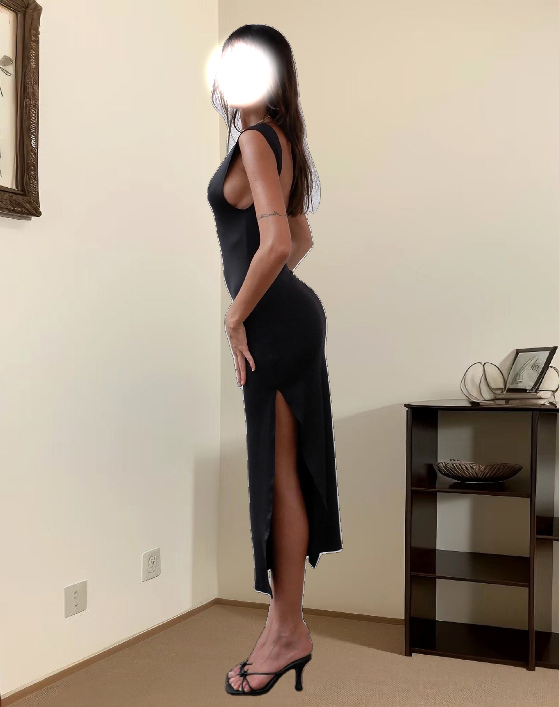 Lauryn Backless Maxi Dress in Sheer Black Jersey