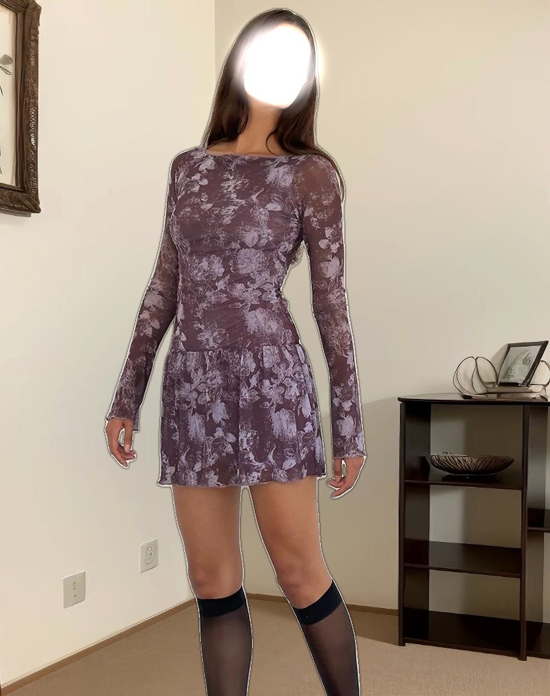 Sonata Mini Dress in Botanic Sketch Purple