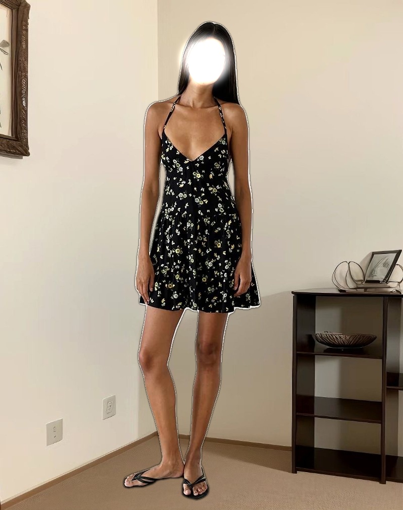 Siskana Mini Dress in Lemon and Lime Black