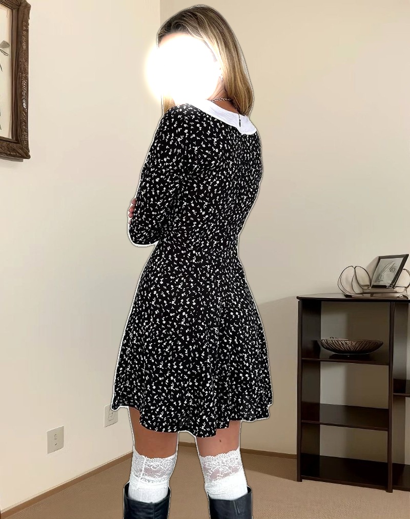 Darira Long Sleeve Mini Dress in Ditsy Romance Black