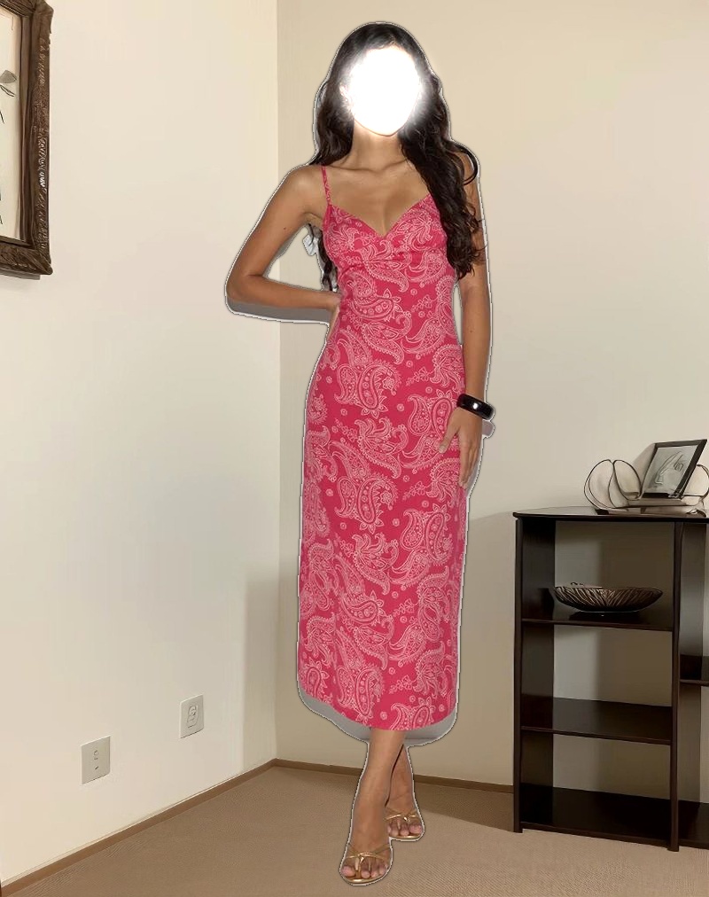 Sastra Midi Dress in Retro Paisley Pink