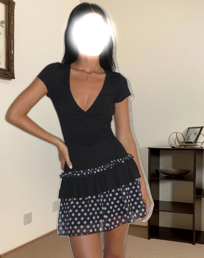 Navya Wrap Mini Dress in Basic Polka Black