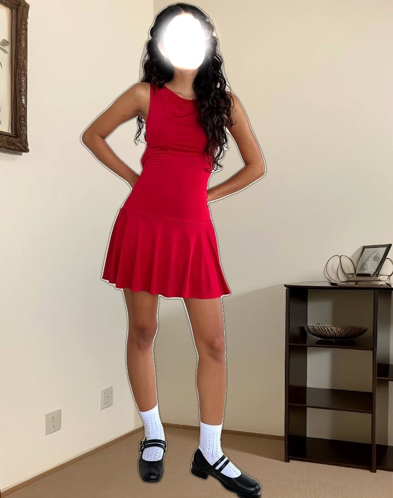 Abreille Open Back Mini Dress in Slinky Red