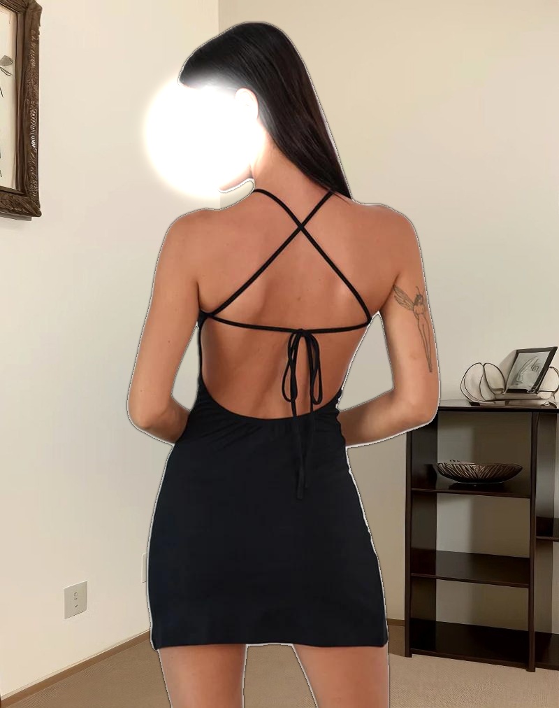 Yorozu Tie Back Mini Dress in Black