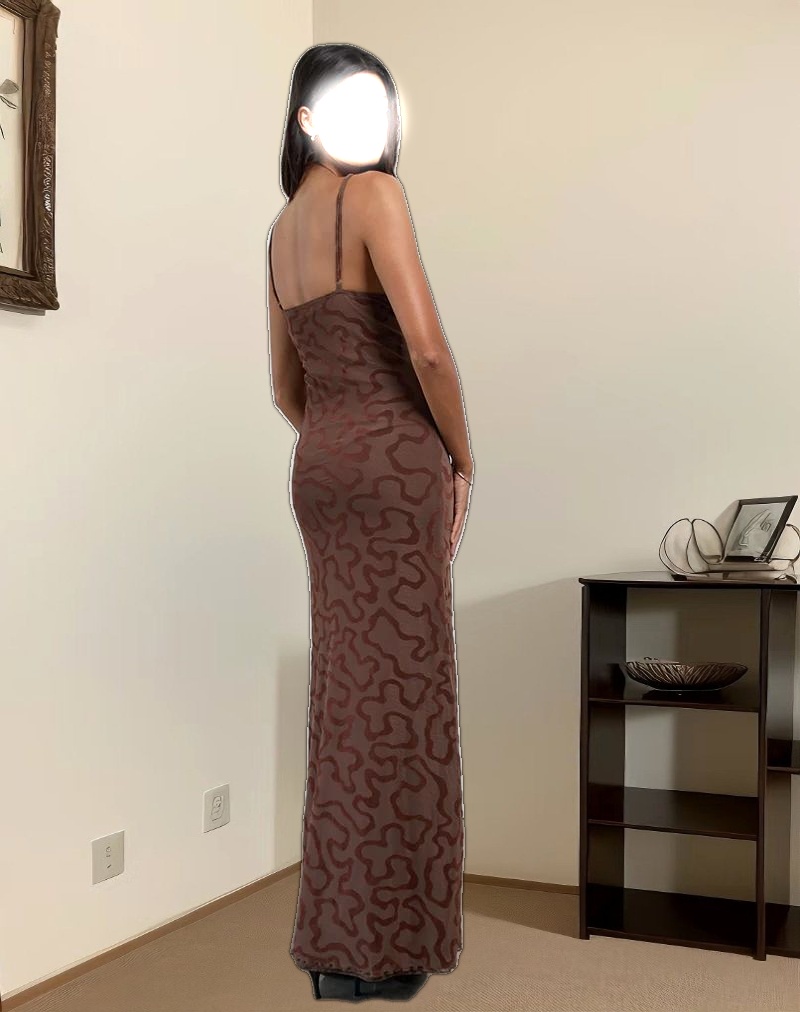 Kalana Maxi Dress in Brown Swirl Flock