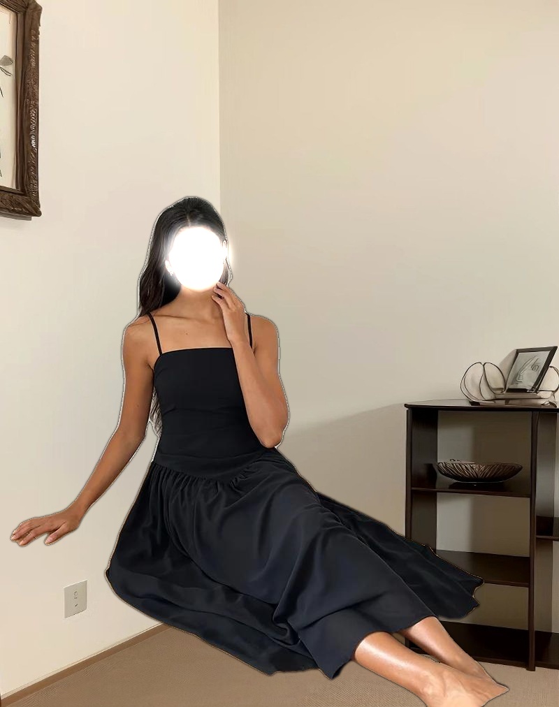 Paduri Drop Waist Midi Dress in Chiffon Black