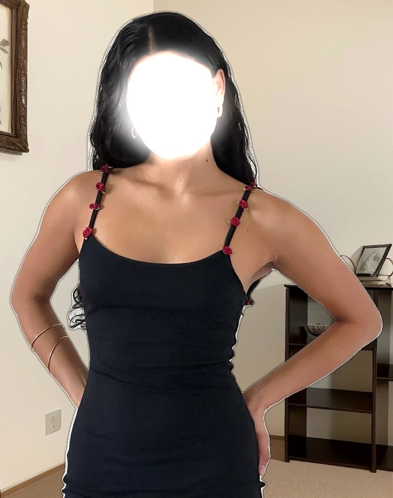 Cantana Maxi Dress in Black with Red Rosette