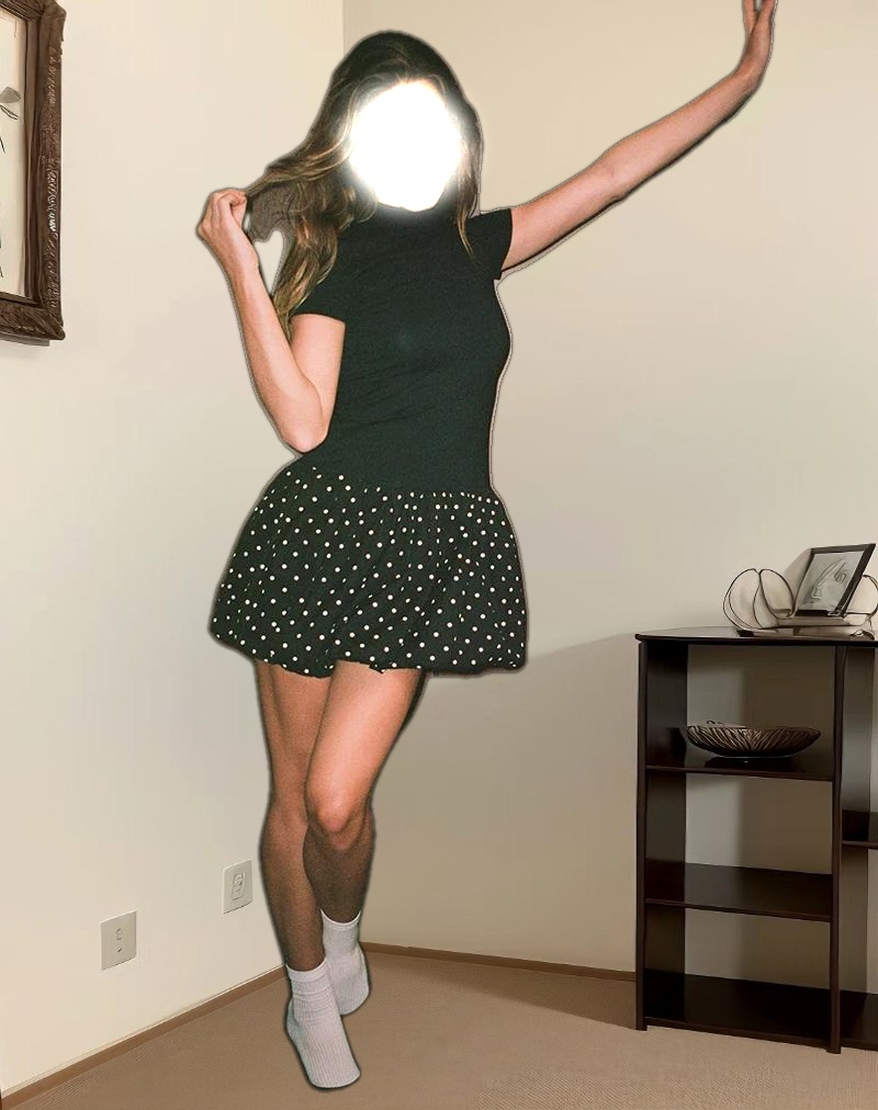 Sherida Bubble Mini Dress in Black Basic Polka