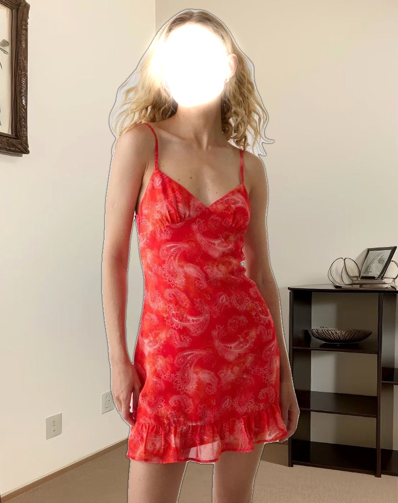 Mireya Mini Dress in Paisley Chiffon Red