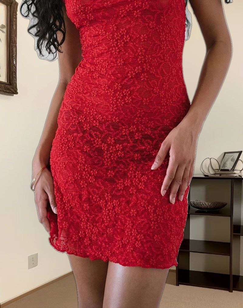 Ismene Mini Dress in Unlined Lace Red