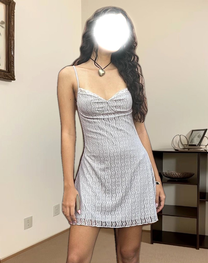 Shania Mini Dress in Silver Grey Lace Mesh