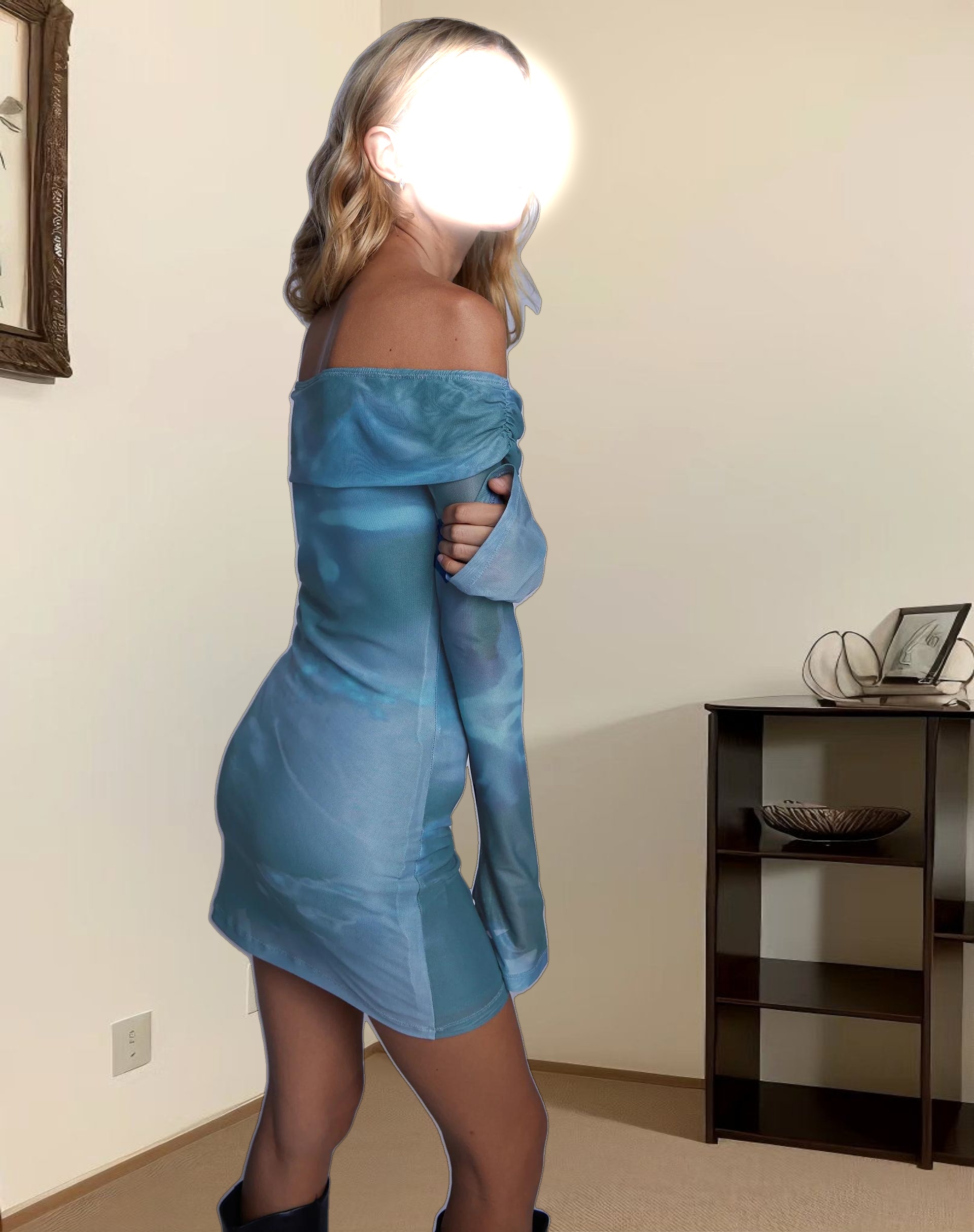 Sylviana Bardot Mini Dress in Lumen Floral Blue