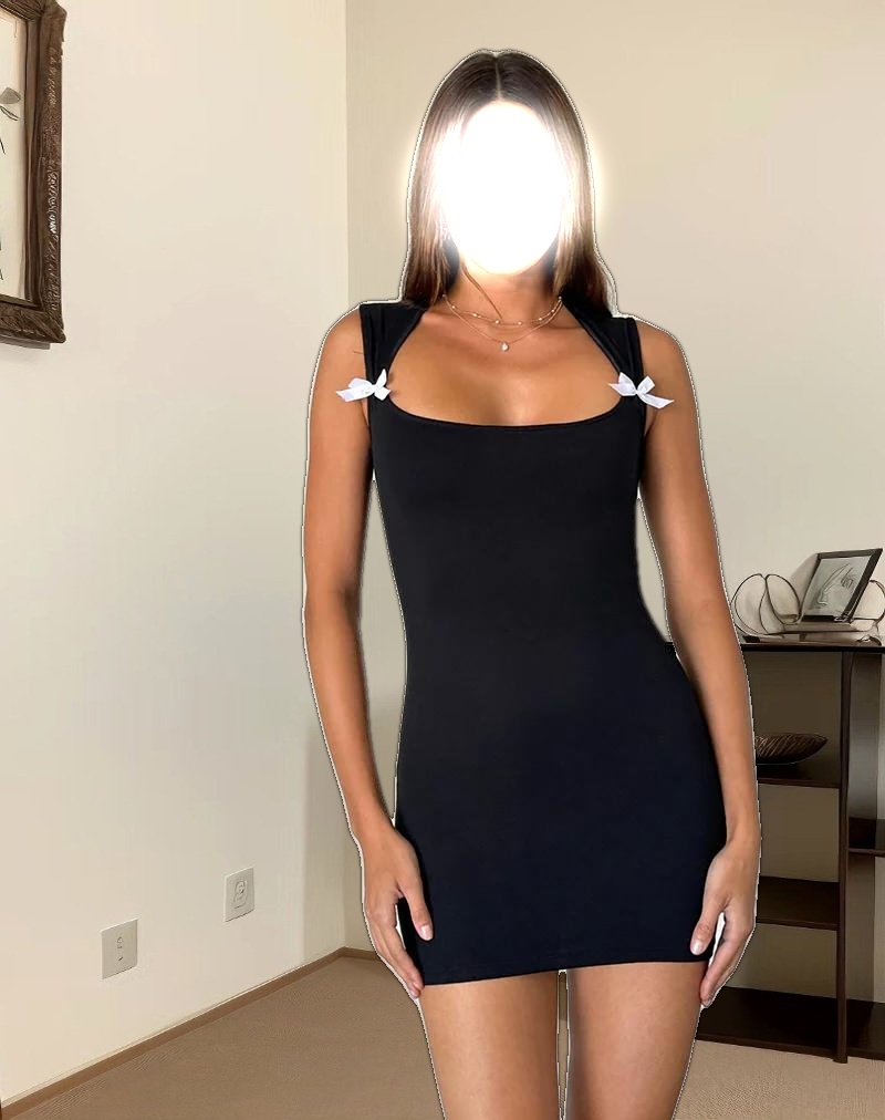 Jinsuni Mini Dress in Black with White Bows