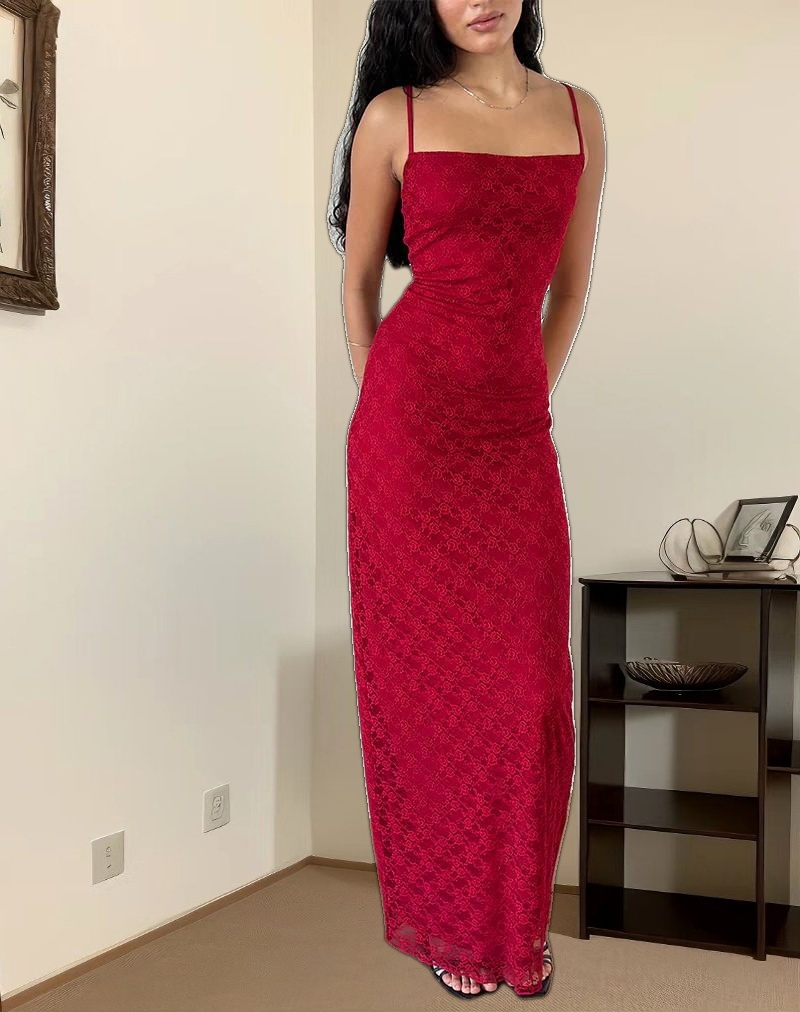 Cantha Maxi Dress in Mari Lace Red