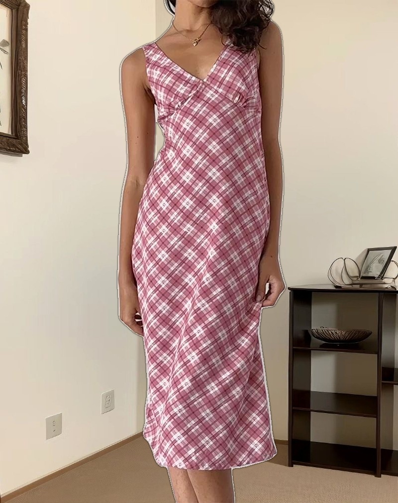 Liva Midi Dress in Pink Tartan