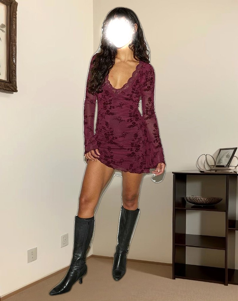 Sriti Mini Dress in Botanical Flower Maroon