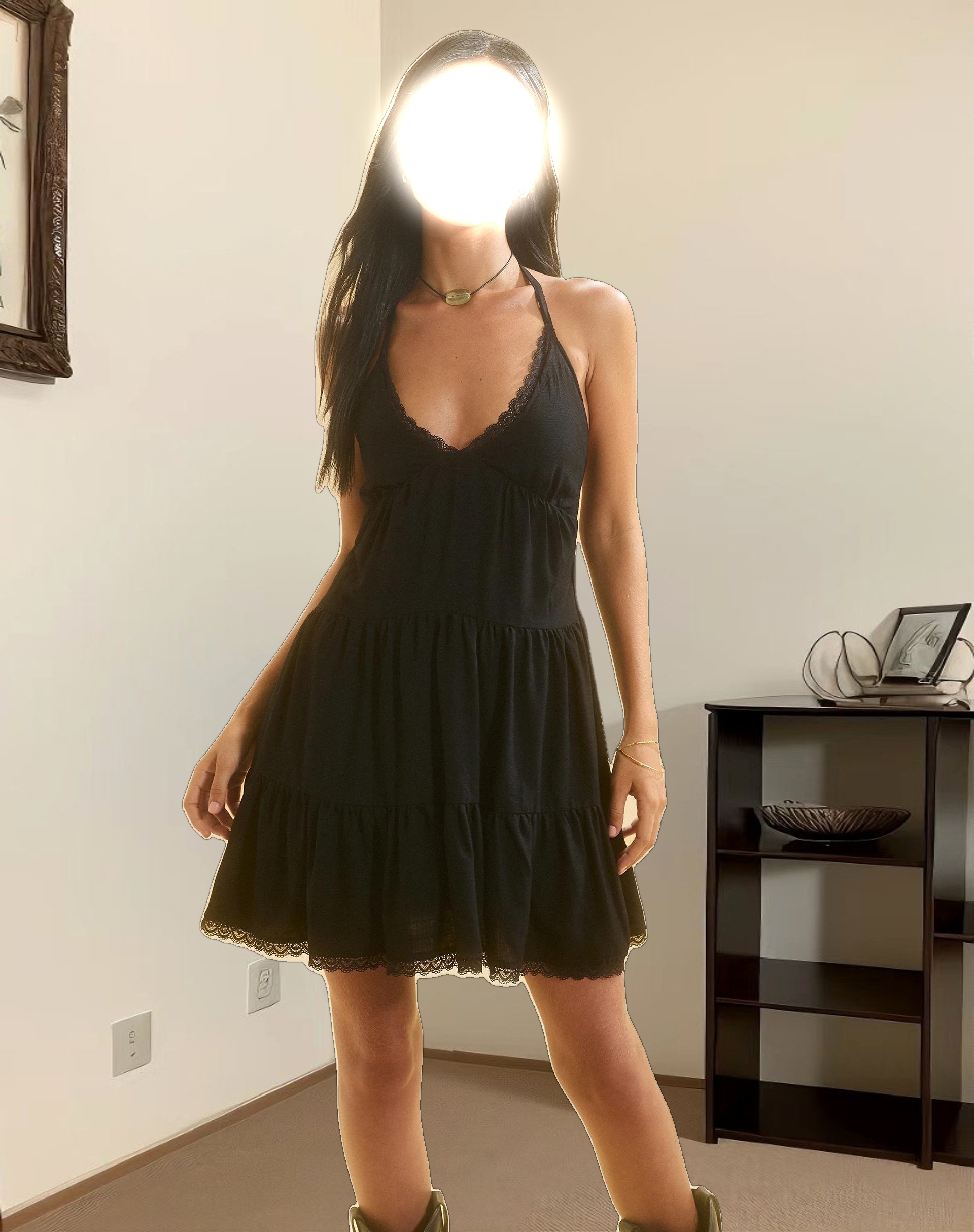 Londyn Tiered Halter Mini Dress in Black