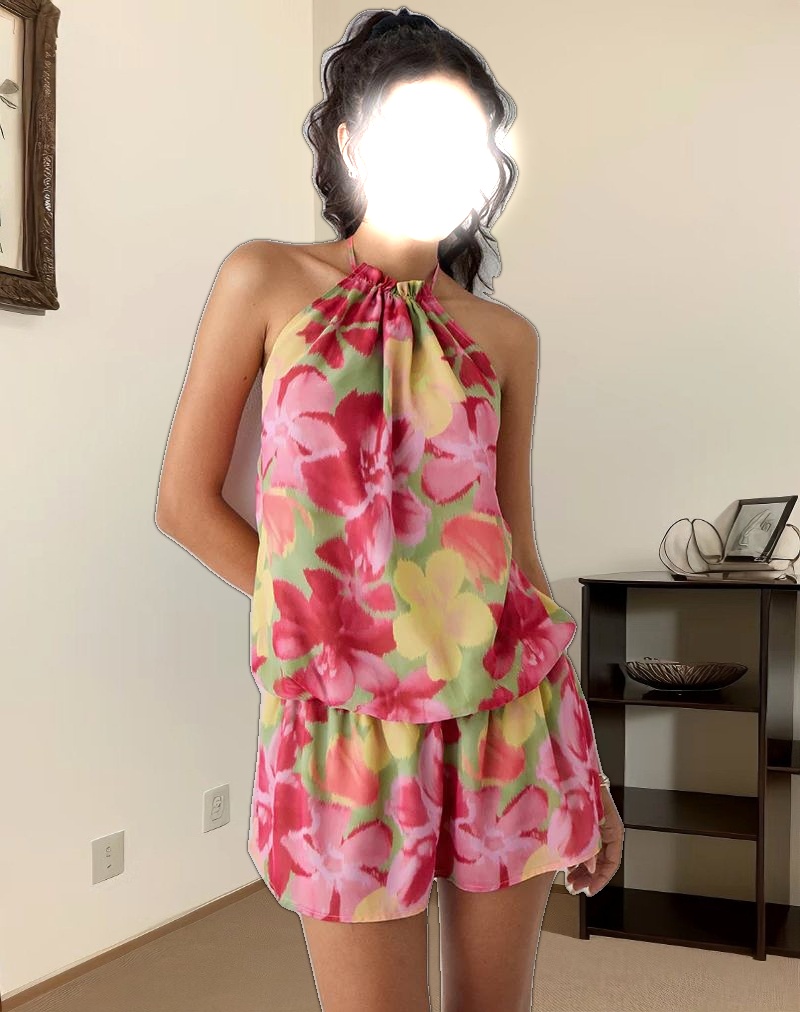 Veloria Mini Dress in Bold Multi Colour Floral