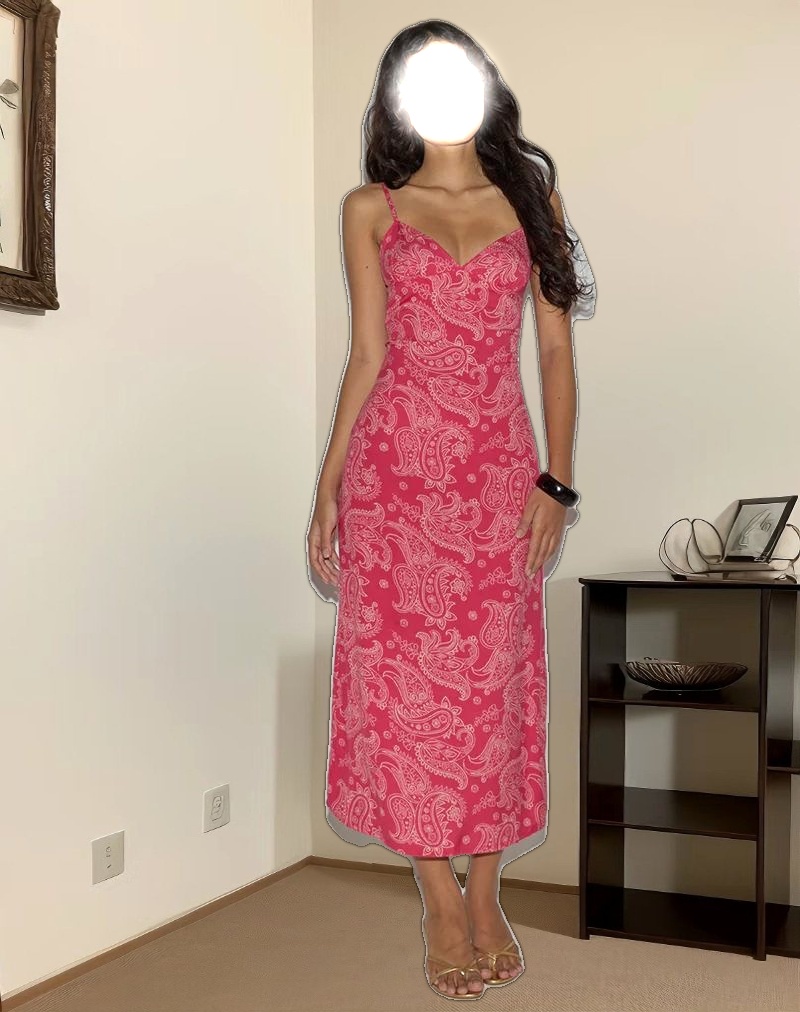 Sastra Midi Dress in Retro Paisley Pink