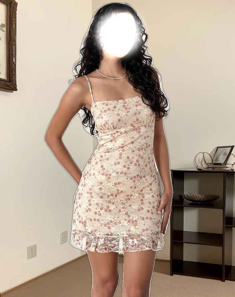 Akmu Mini Dress in Chic Petal Pink Lace