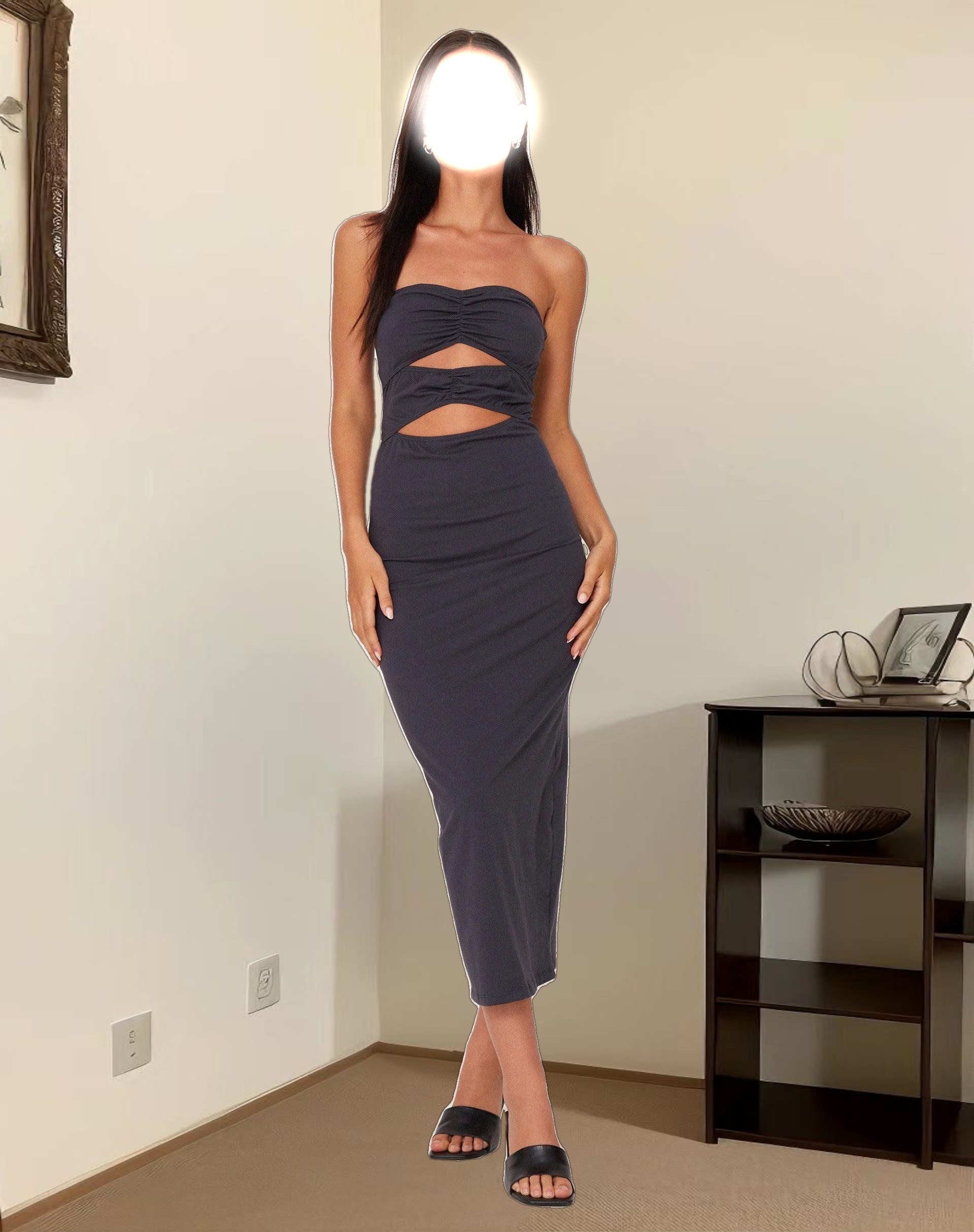 Dayuna Bandeau Midi Dress in Ocean Storm