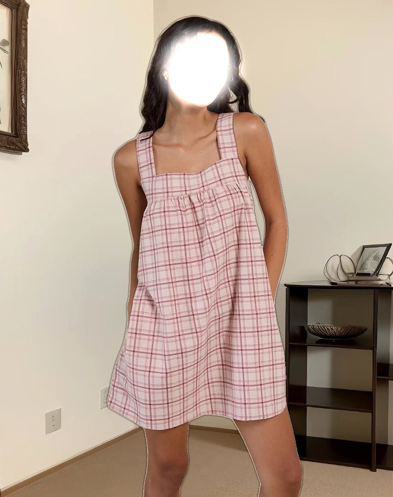 Sanlia Mini Dress in Basic Tartan Pink