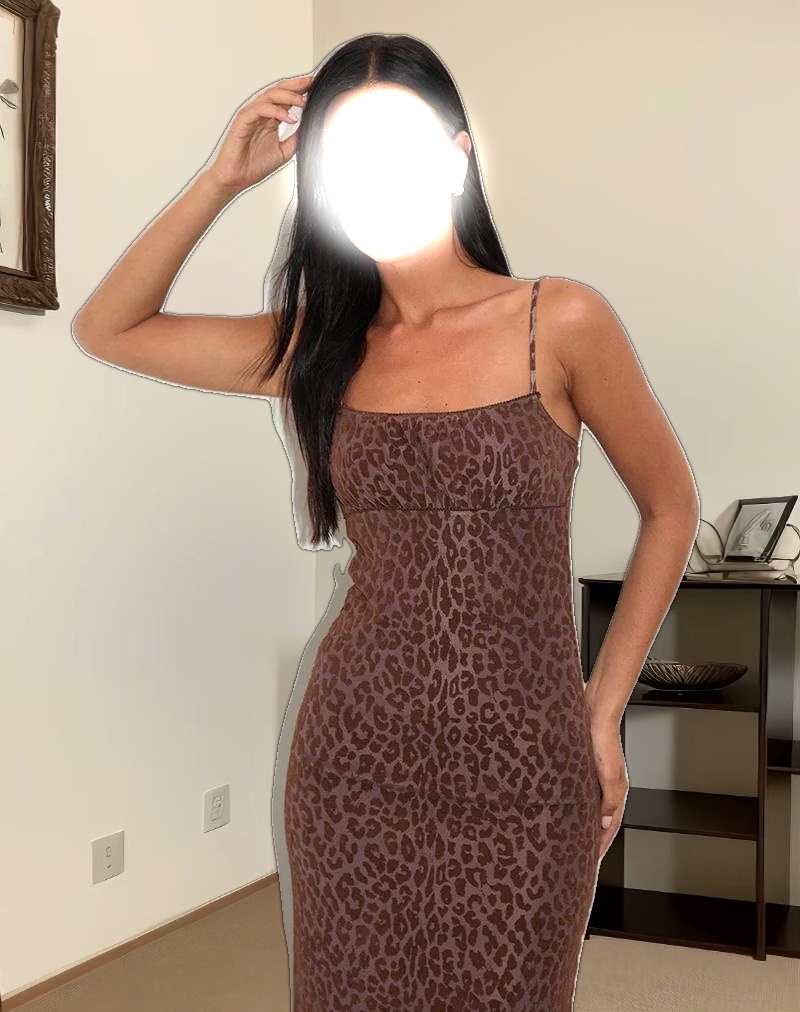 Darsih Maxi Dress in Rar Leopard Flock Chocolate