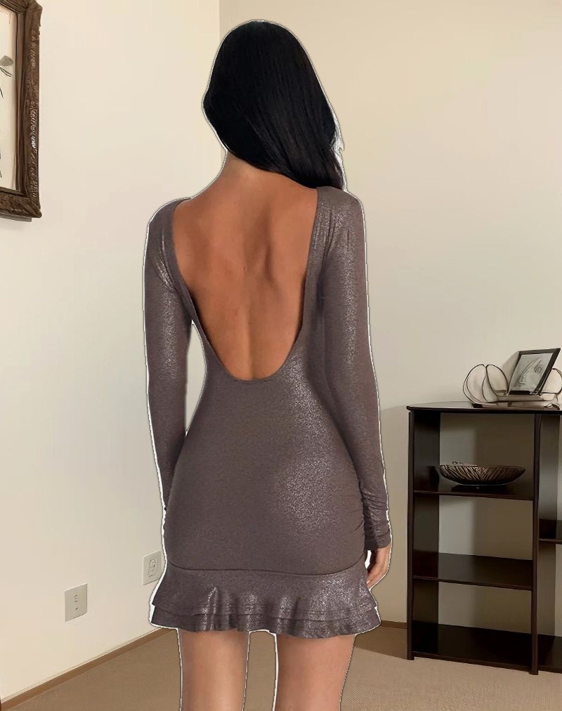 Sabiya Backless Mini Dress in Shimmer Brown