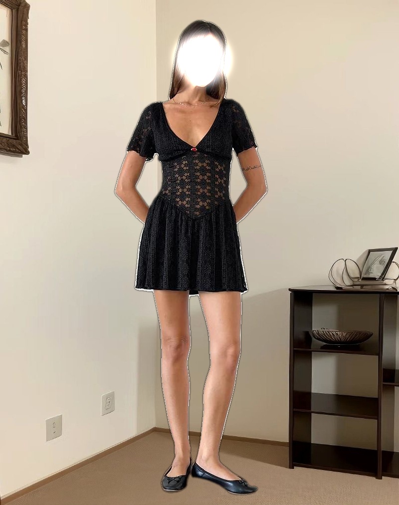 Geni Mini Dress in Regal Lace Black